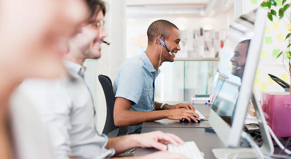 Team working at contact center helpdesk