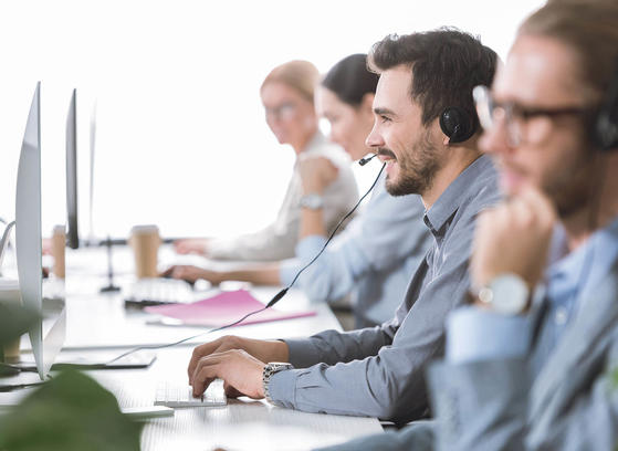 Team working together at a contact center