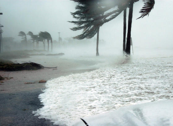 Inclement weather, hurricane by the ocean