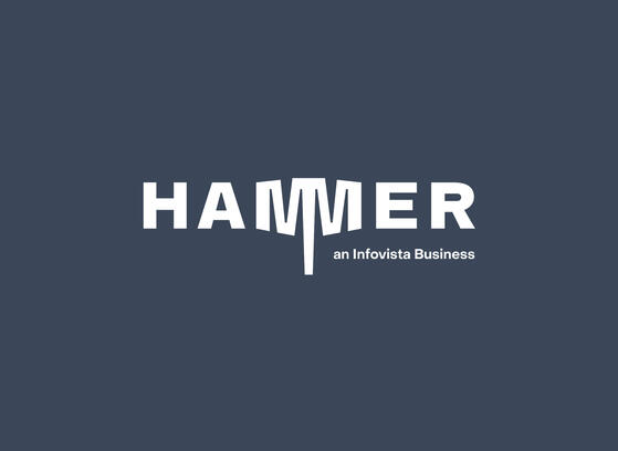 Hammer logo displayed on Infovista blue background, showcasing updated brand identity.