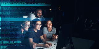 Working team looking at screen