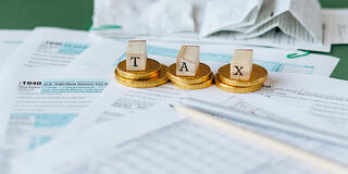 Closeup of documents and receipts in preparation for tax season