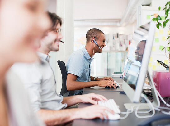 Team working at contact center helpdesk