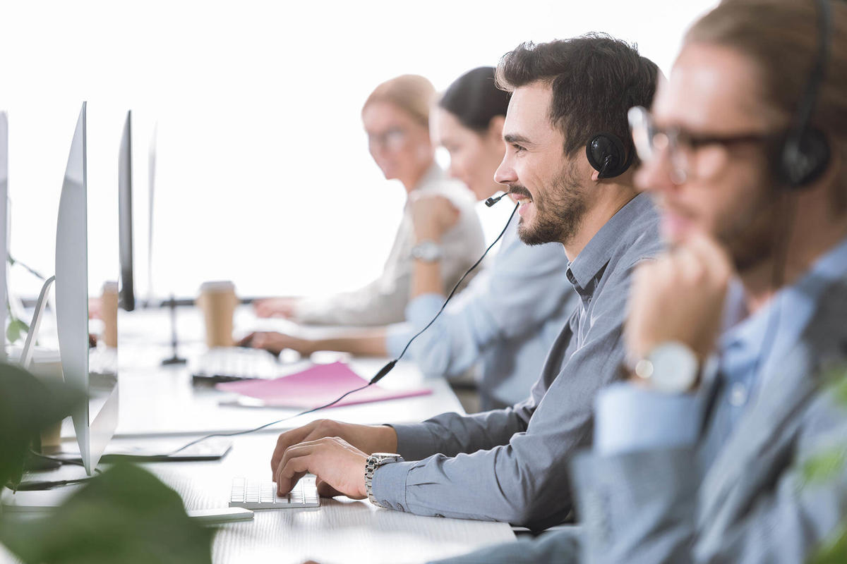 Team working together at a contact center