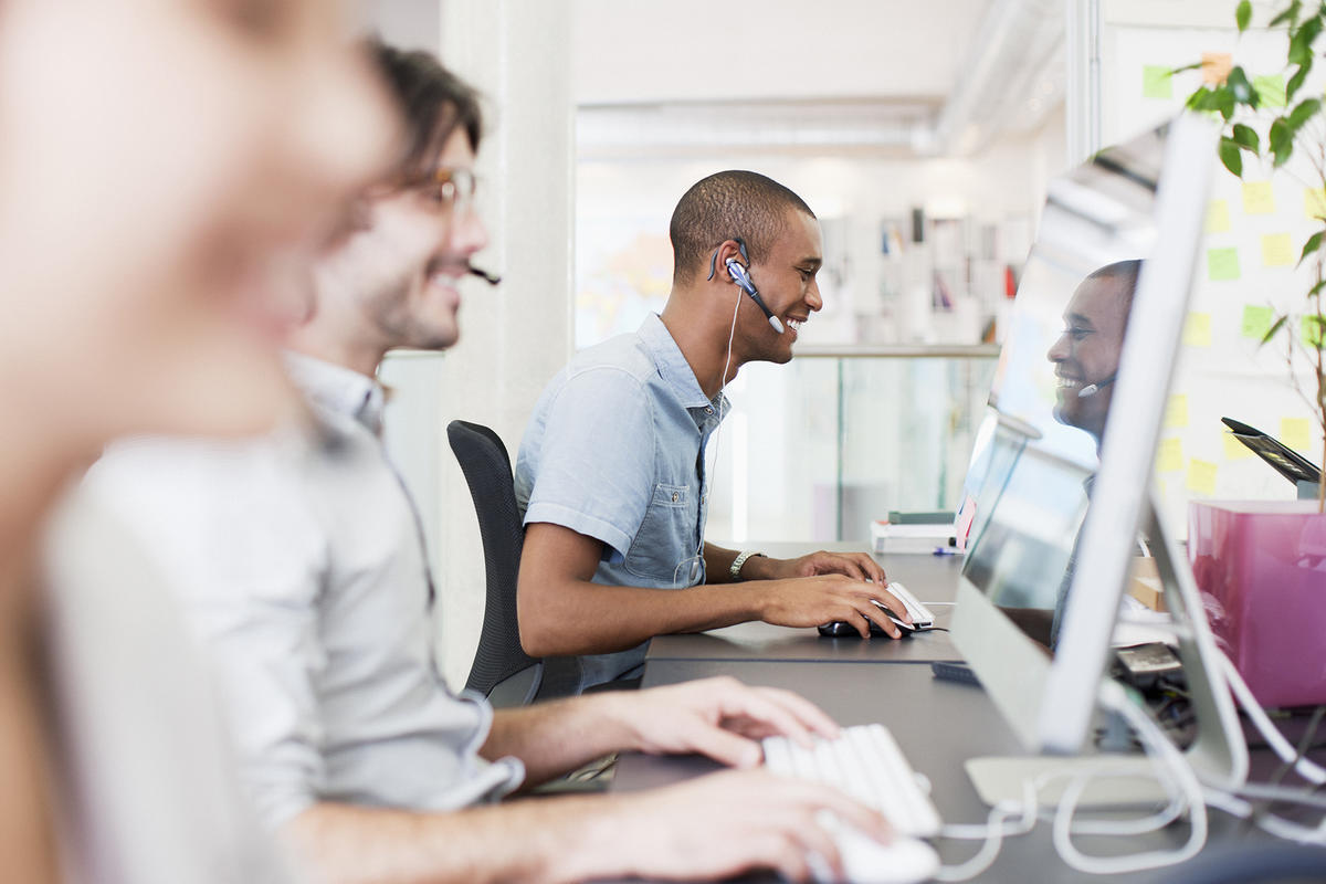 Team working at contact center helpdesk