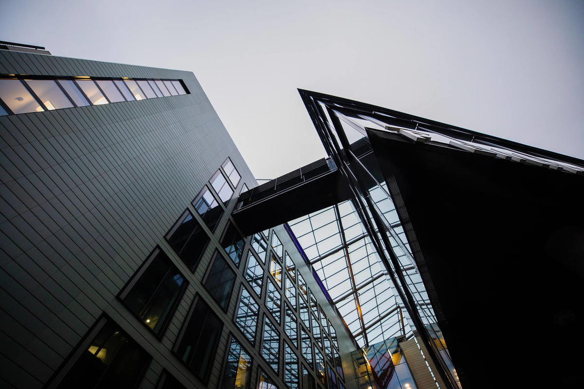 Large finance building seen from below