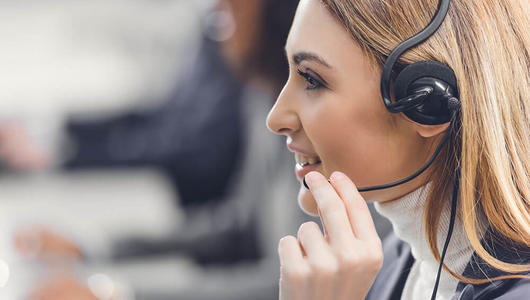 Woman working at contact center