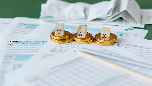Closeup of documents and receipts in preparation for tax season