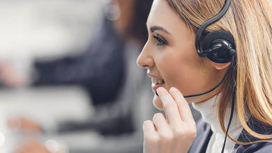 Woman working at contact center