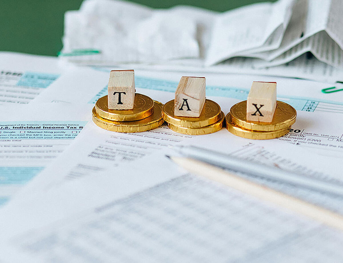 Closeup of documents and receipts in preparation for tax season